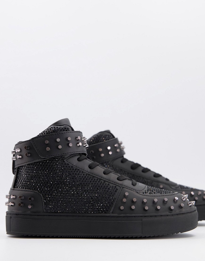 ASOS DESIGN high top sneakers with studs-Black
