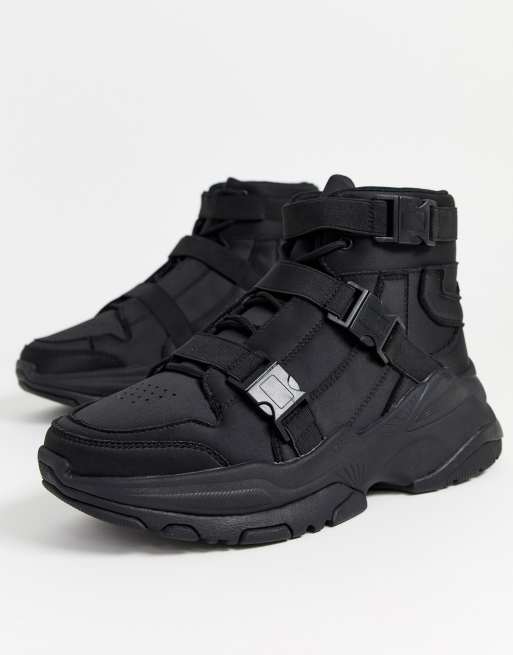 CHUNKY SOLE HIGH TOP SNEAKERS - Black