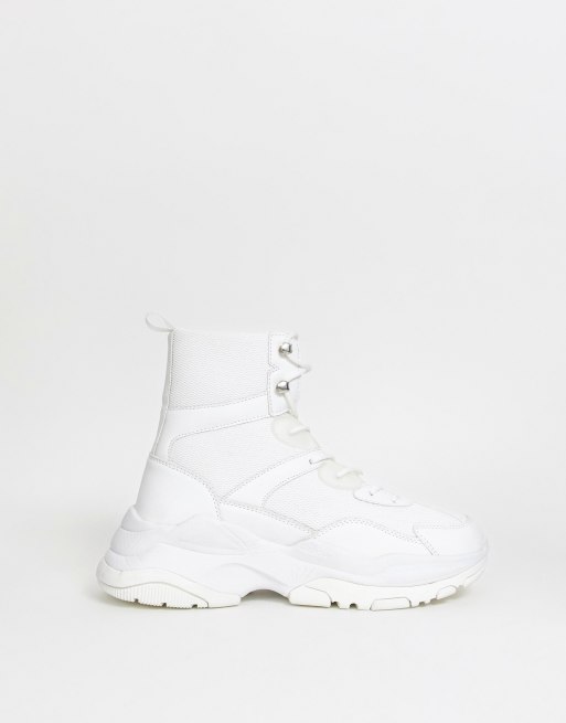 ASOS DESIGN high top trainers in white mesh with chunky sole