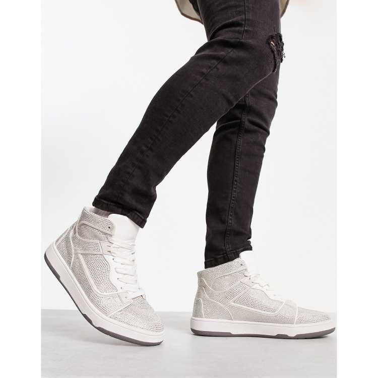 ASOS DESIGN high top trainers in white with diamantes