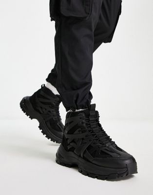 ASOS DESIGN high top trainers with rubber panels and tech sole in black