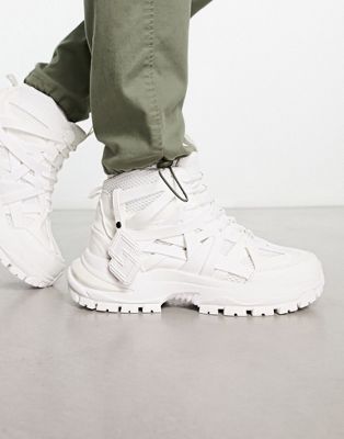  high top trainers with rubber panels and white sole 