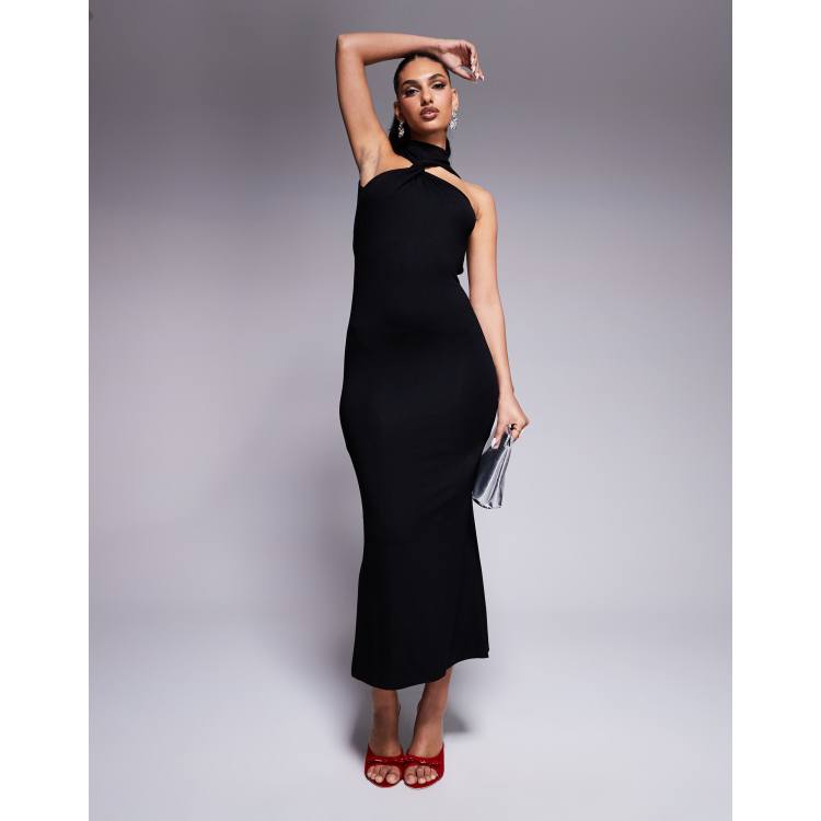 a-line halter top prom dress A Line Halter V Neck Backless Burgundy Satin High Slit Long Prom Dresses  with Train, Burgundy Formal Dresses, Evening Dresses main image 1