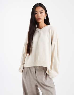 Asos Design High V Banana Sleeve Sweater In Multi
