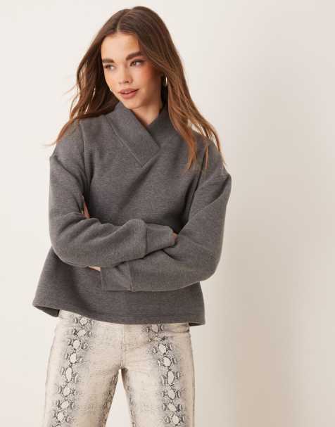 ASOS DESIGN high v neck boxy sweat in grey marl - view 1