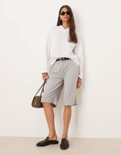 ASOS DESIGN high v neck detail long sleeve tee in white