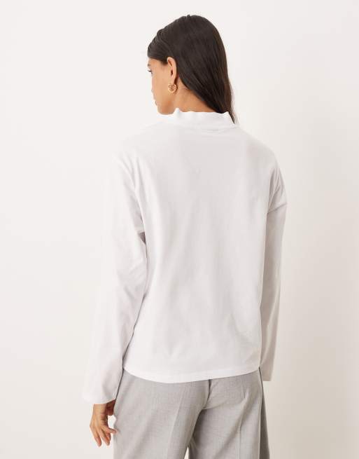 ASOS DESIGN high v neck detail long sleeve tee in white