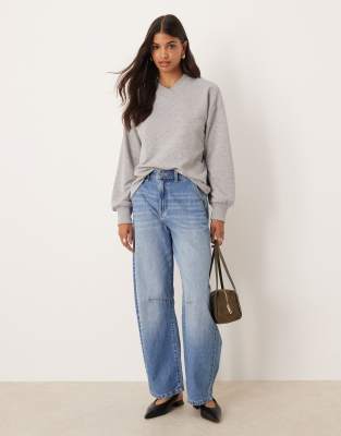 Asos Design High V Neck Detail Sweatshirt In Gray