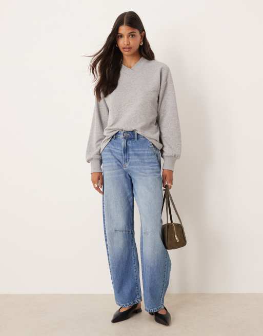ASOS DESIGN high v neck detail sweatshirt in grey marl, 2 of 4
