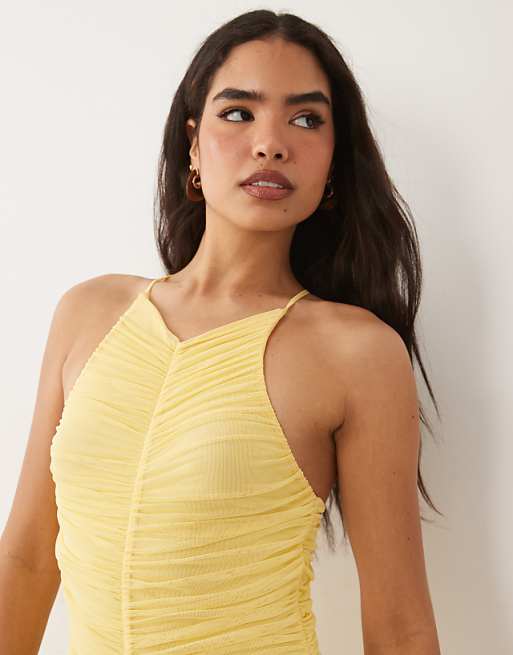 halter sleeveless ruched design dress Women's Sexy Elegant Party Tie Backless Cutaway Solid Color Scrunch Butt Maxi Bodycon In YELLOW Its mid ASOS Design - Maxi Dress