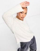 ASOS EDITION slouchy rib v neck knit oversized sweater in pebble