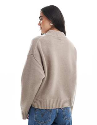 Asos Design High V Neck Lambswool Sweater In Gray