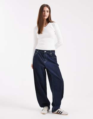 Asos Design High V-neck Long Sleeve Tee In White