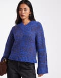 [ASOS DESIGN] ASOS DESIGN high v neck multiply jumper in blue XS BLUE