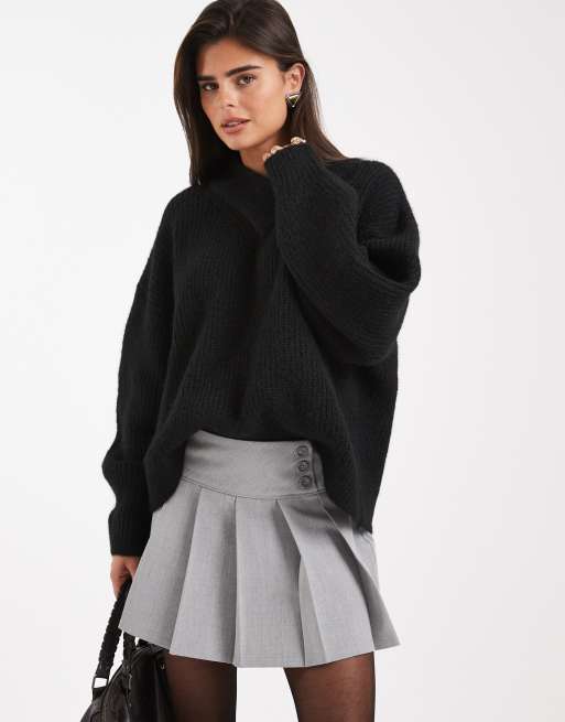 ASOS DESIGN high v neck sweater in black