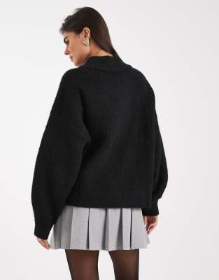 Asos Design High V Neck Sweater In Black