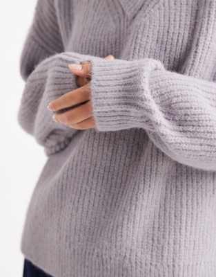 Asos Design High V Neck Sweater In Purple