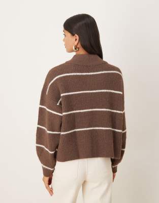 Asos Design High V-neck Sweater In Brown