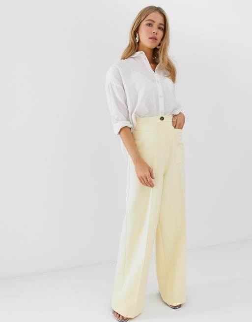 High waist 70s pocket detail wide leg pants