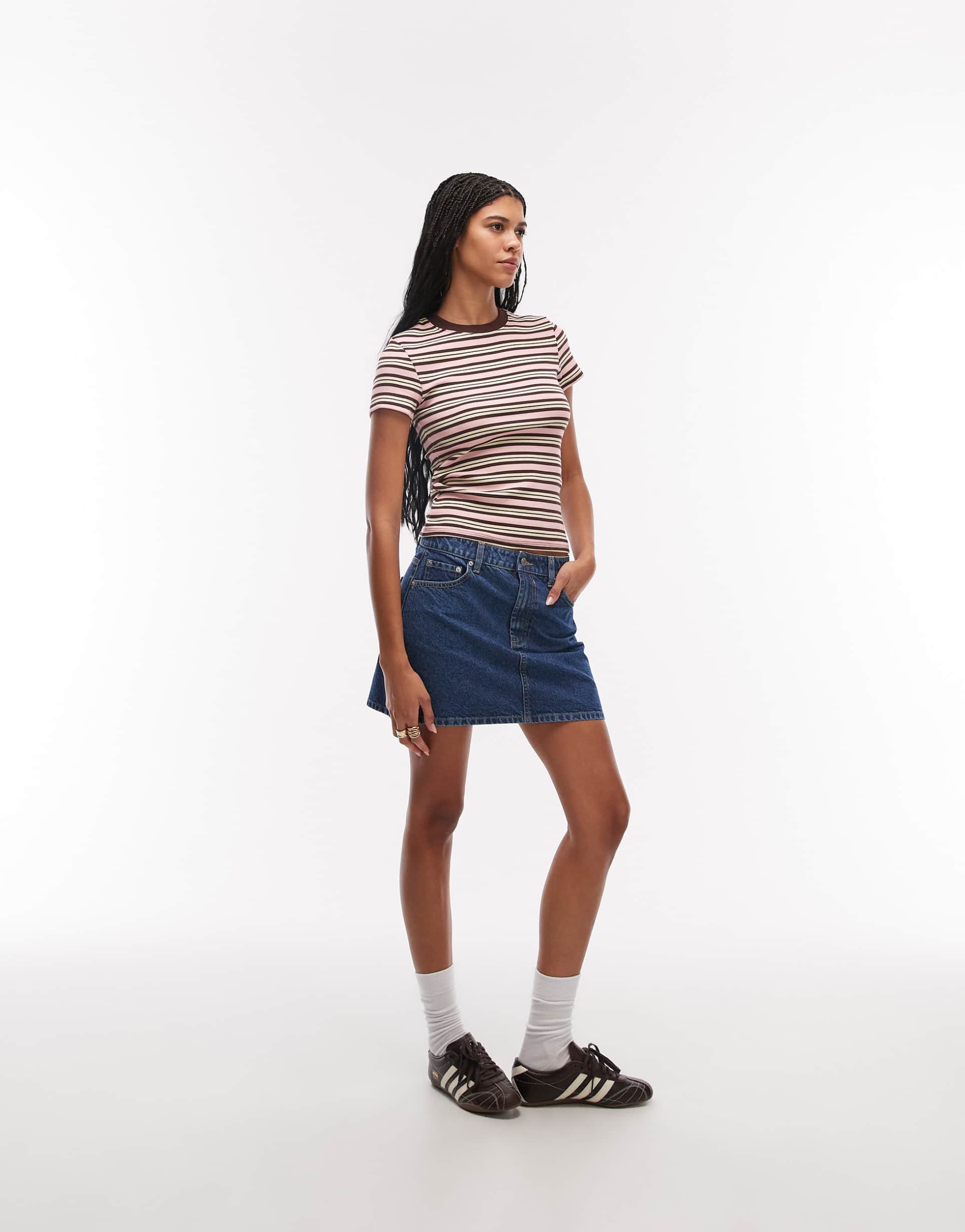 asos design high waist a-line mini skirt in mid blue