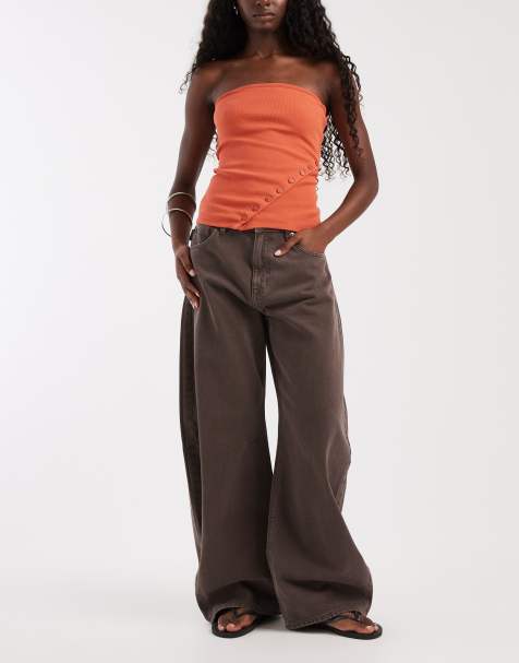 ASOS DESIGN high waist baggy bow leg jeans in expresso - view 1