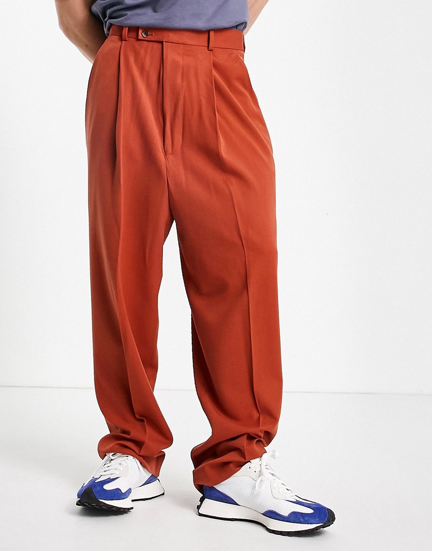 ASOS DESIGN high waist balloon smart pants in rust-Brown