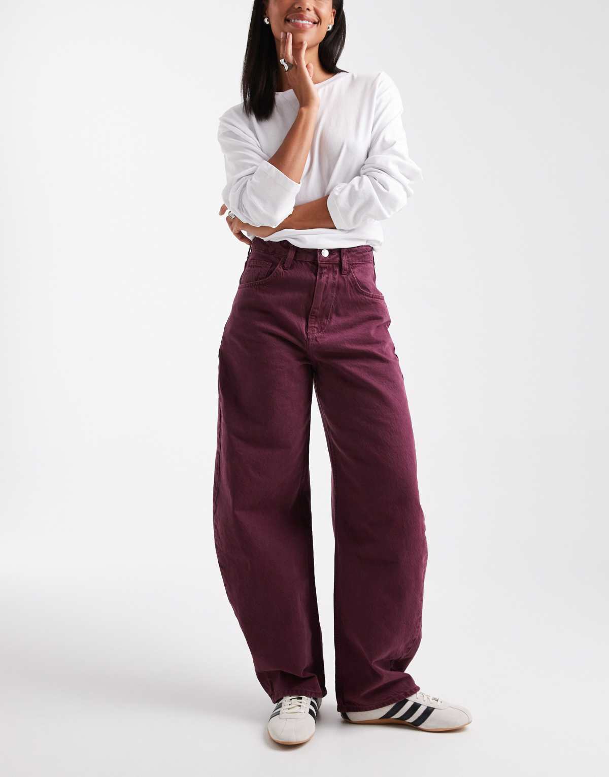 ASOS DESIGN high waist barrel jean in burgundy