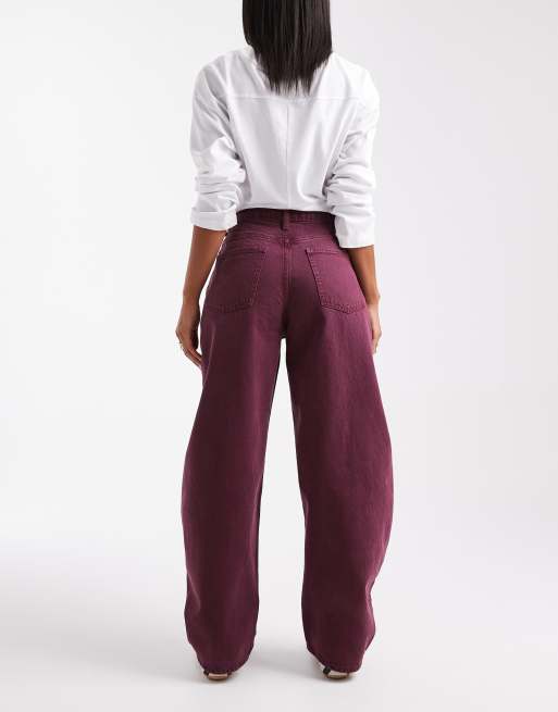 ASOS DESIGN high waist barrel jeans in burgundy