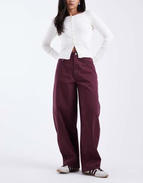 ASOS DESIGN high waist barrel jean in burgundy