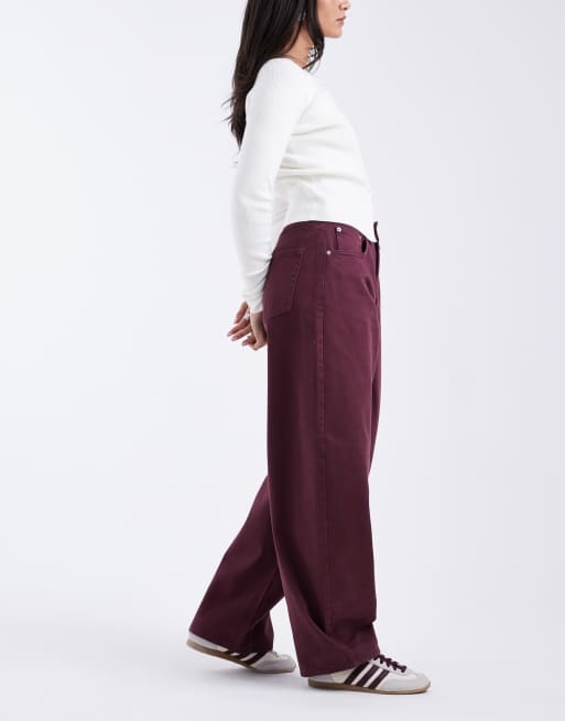 ASOS DESIGN high waist barrel jeans in burgundy