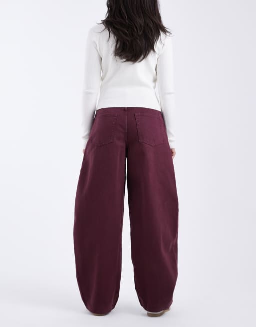 ASOS DESIGN high waist barrel jeans in burgundy