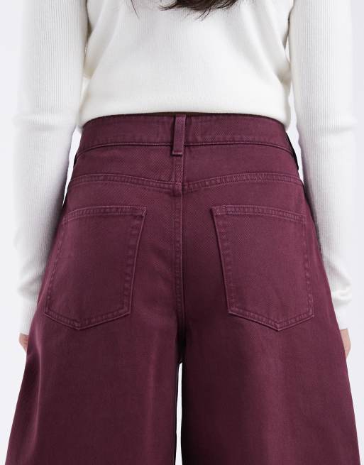 ASOS DESIGN high waist barrel jeans in burgundy