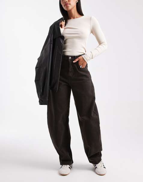 ASOS DESIGN high waist barrel jean in chocolate