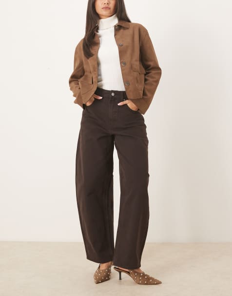 ASOS DESIGN high waist barrel jean in chocolate - view 1