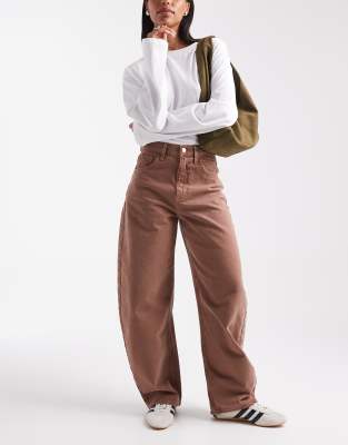 Asos Design High Waist Barrel Jean In Brown