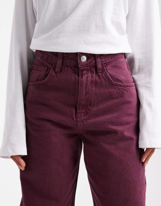 ASOS DESIGN high waist barrel jeans in burgundy
