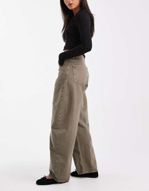 ASOS DESIGN high waist barrel jeans in khaki, 3 of 5