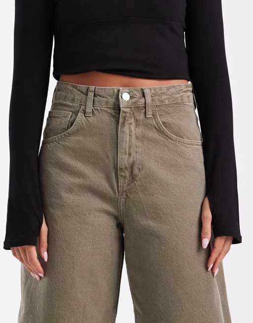 ASOS DESIGN high waist barrel jeans in khaki, 5 of 5