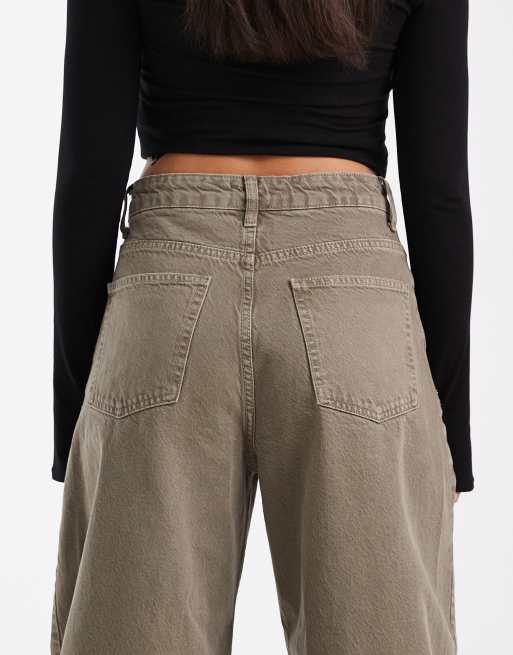 ASOS DESIGN high waist barrel jeans in khaki