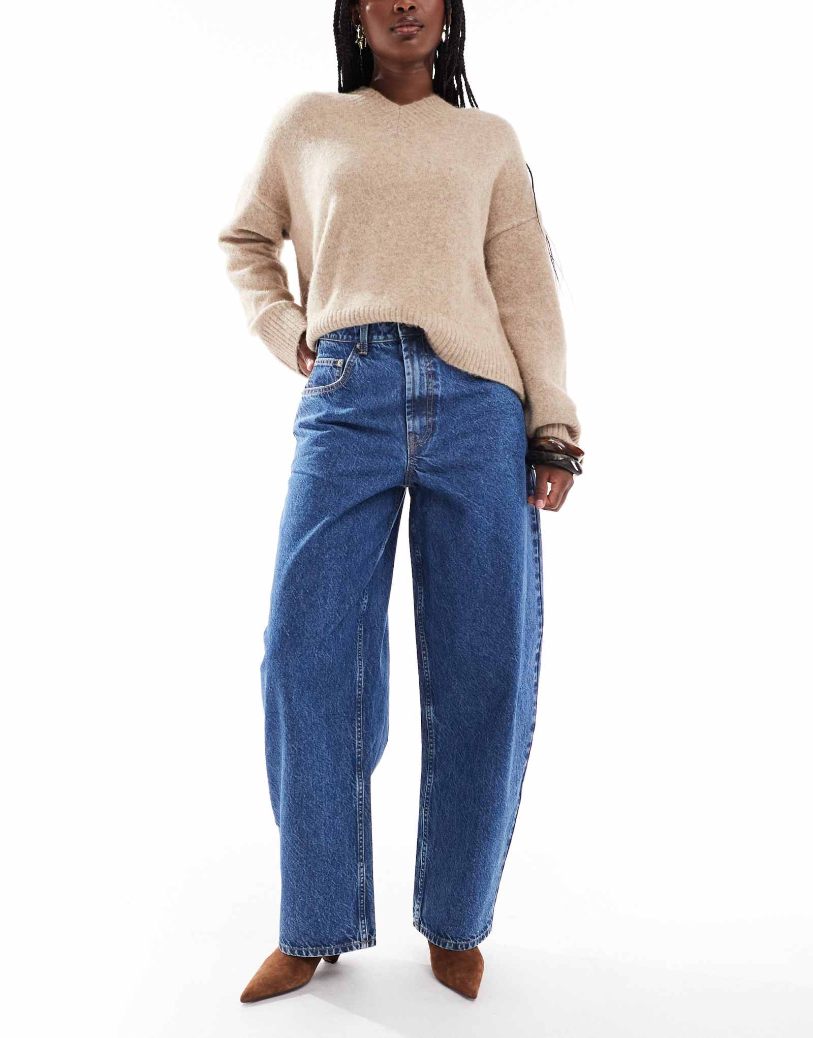 ДИЗАЙНЕРСКИЕ джинсы-бочонки ASOS с завышенной талией темно-синего цвета