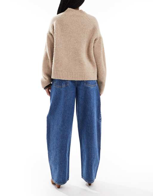 ASOS DESIGN high waist barrel jeans in mid blue