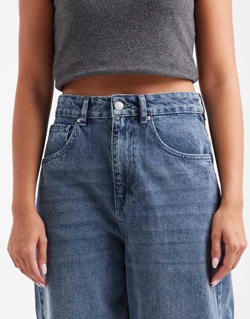 ASOS DESIGN high waist barrel jeans in washed navy