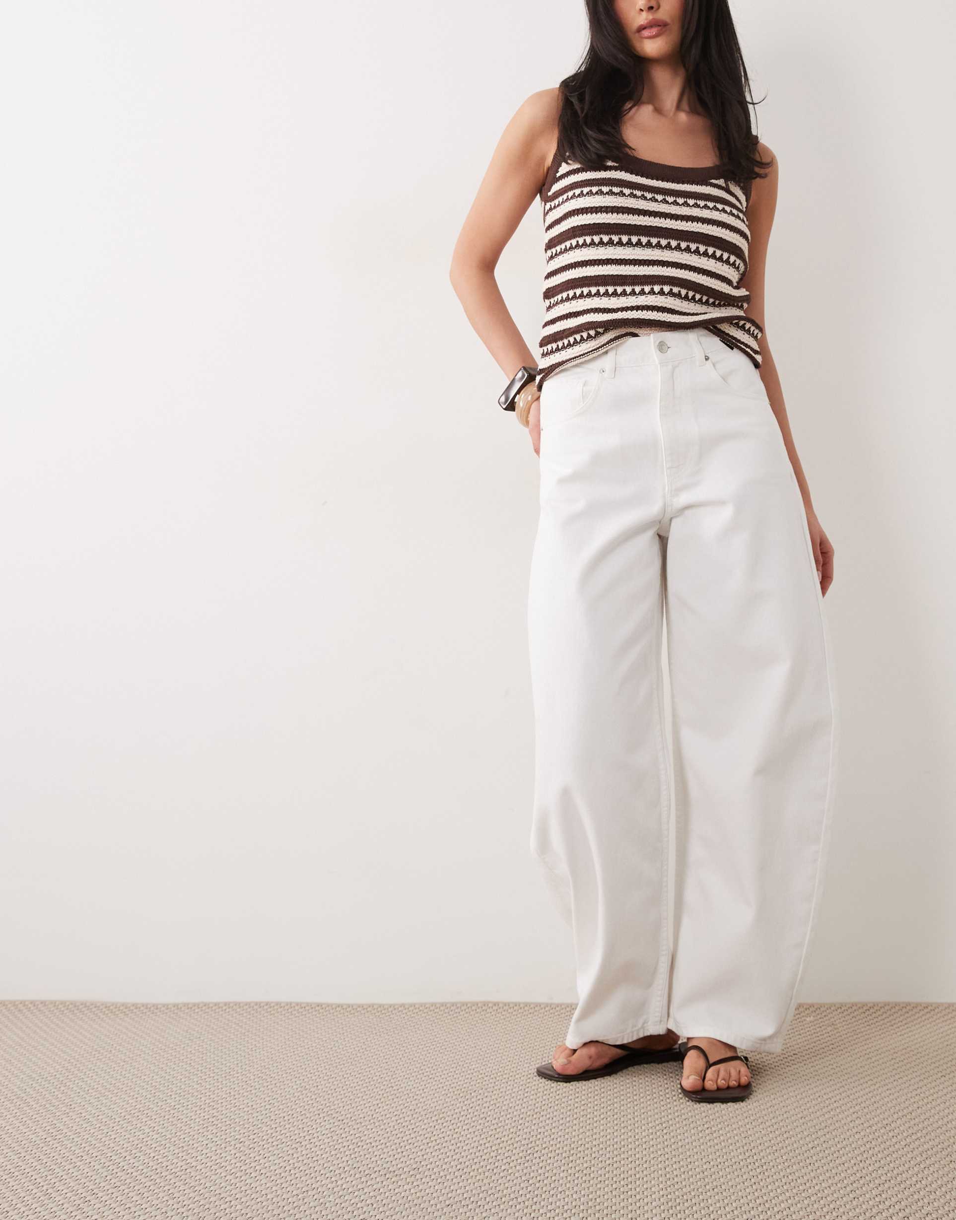 asos design high waist barrel jeans in white