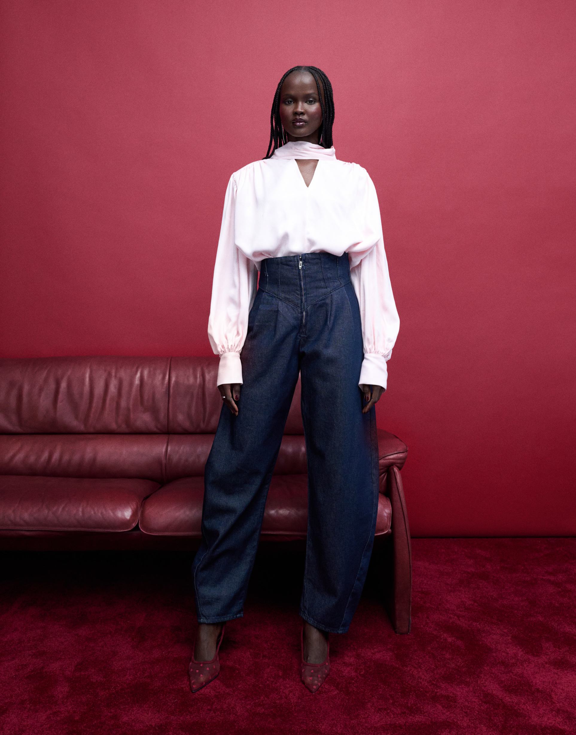 asos design high waist barrel jeans with corset detail in inky wash