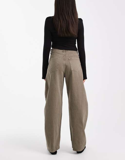 ASOS DESIGN high waist barrel leg jeans in light khaki