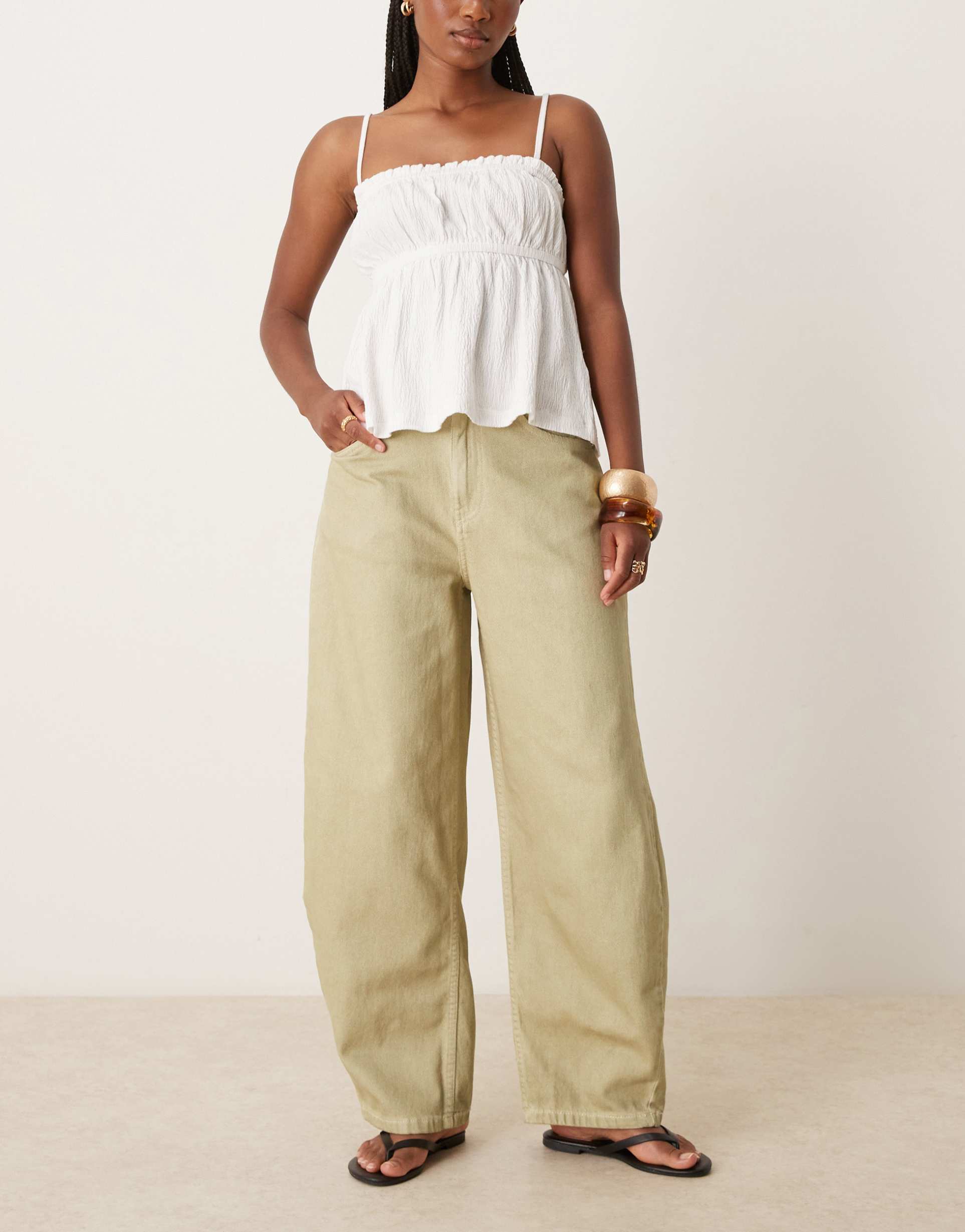 asos design high waist barrel leg jeans in pistachio