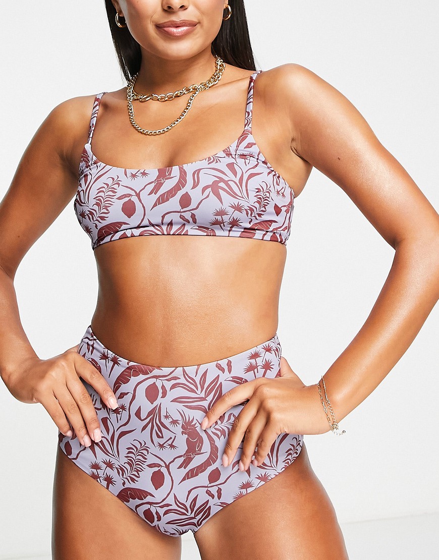 ASOS DESIGN high waist bikini bottom in jungle print-Multi