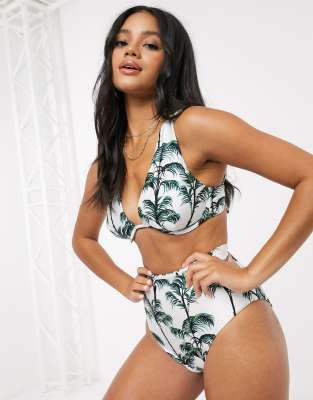 high waisted palm print bikini