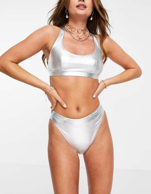 Metallic Silver Classic Bikini Bottoms 