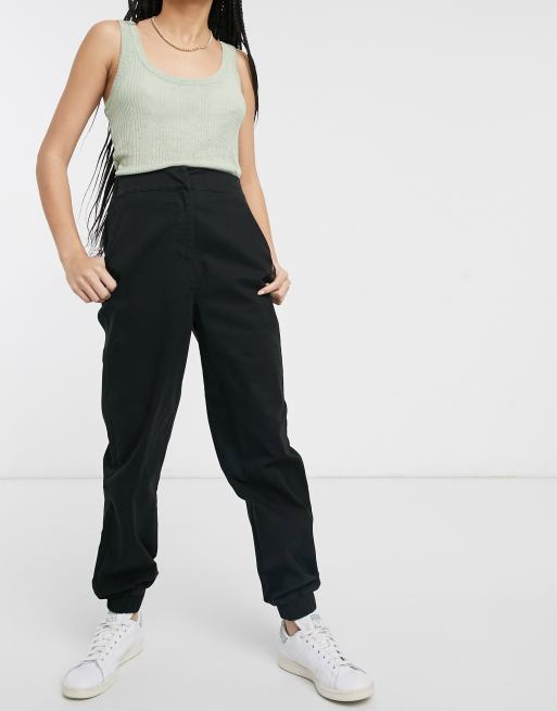 ASOS DESIGN high waist chino with jogger hem in black
